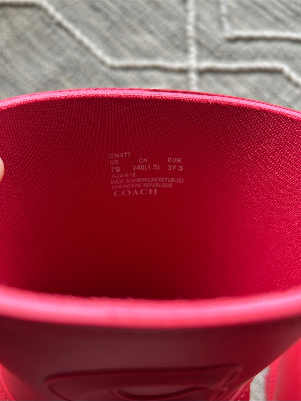 Coach Ryder Mid-Calf Ruby Red Rain Boots with Embossed C - Picture 11 of 13